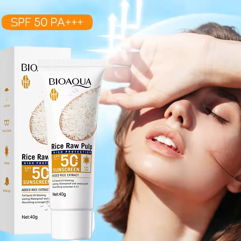 Sunscreen tube with skin application and promotional comparison images