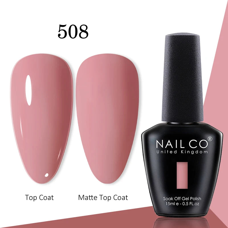 NAILCO gel polish bottle with numbered glossy and matte color samples