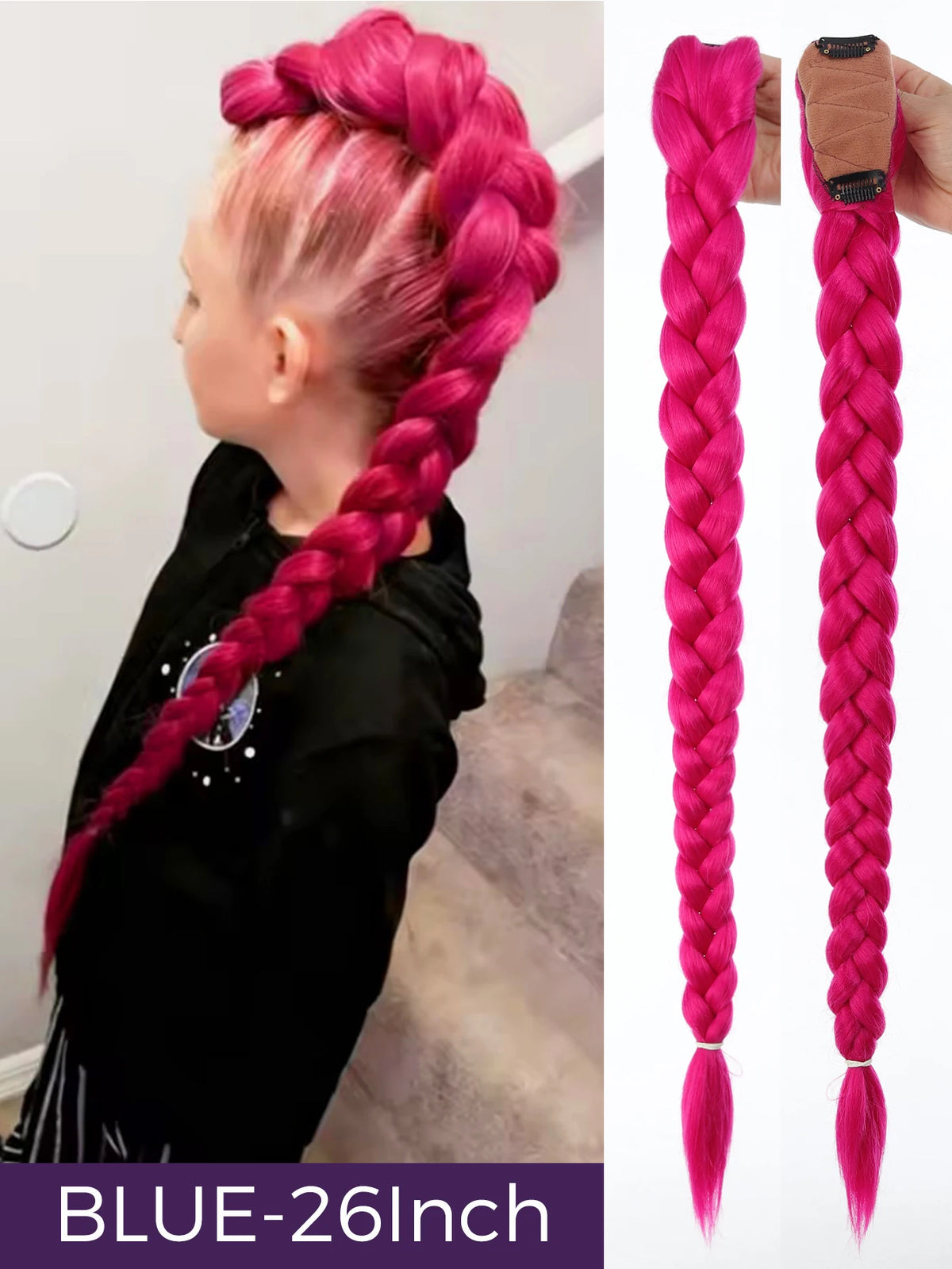 32-Inch Purple Braided Ponytail with Tinsel