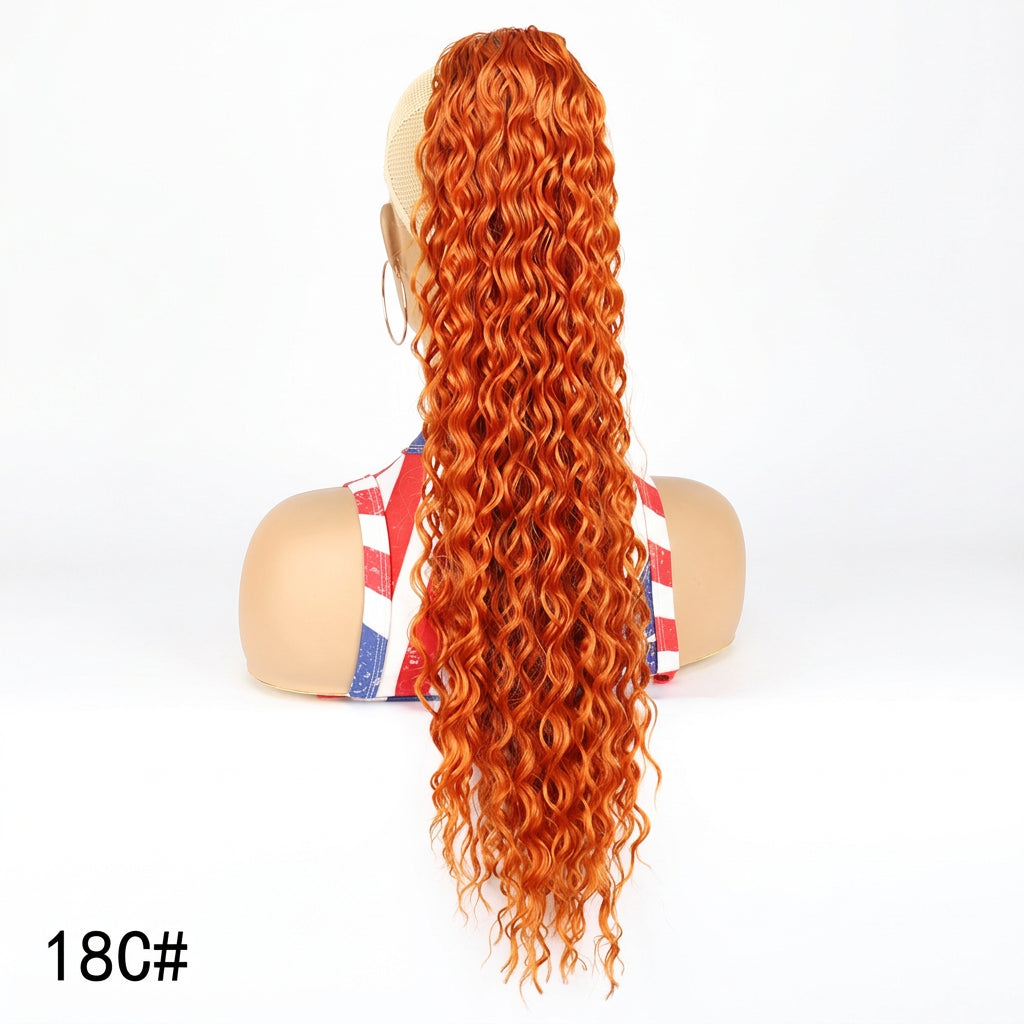Deep Wave Clip-In Curly Ponytail Extension – Heat-Resistant Synthetic Hairpiece in 16, 22, or 30 Inches (8 Colors)