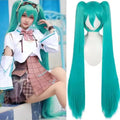 Green Blue Cosplay Wig Long Straight With Bangs Double Ponytail