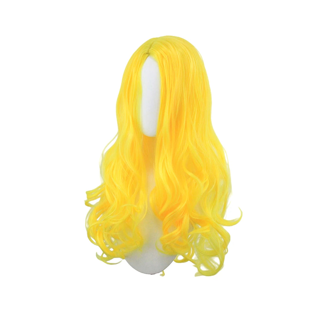 Bright Yellow Center-Part Curly Synthetic Wig