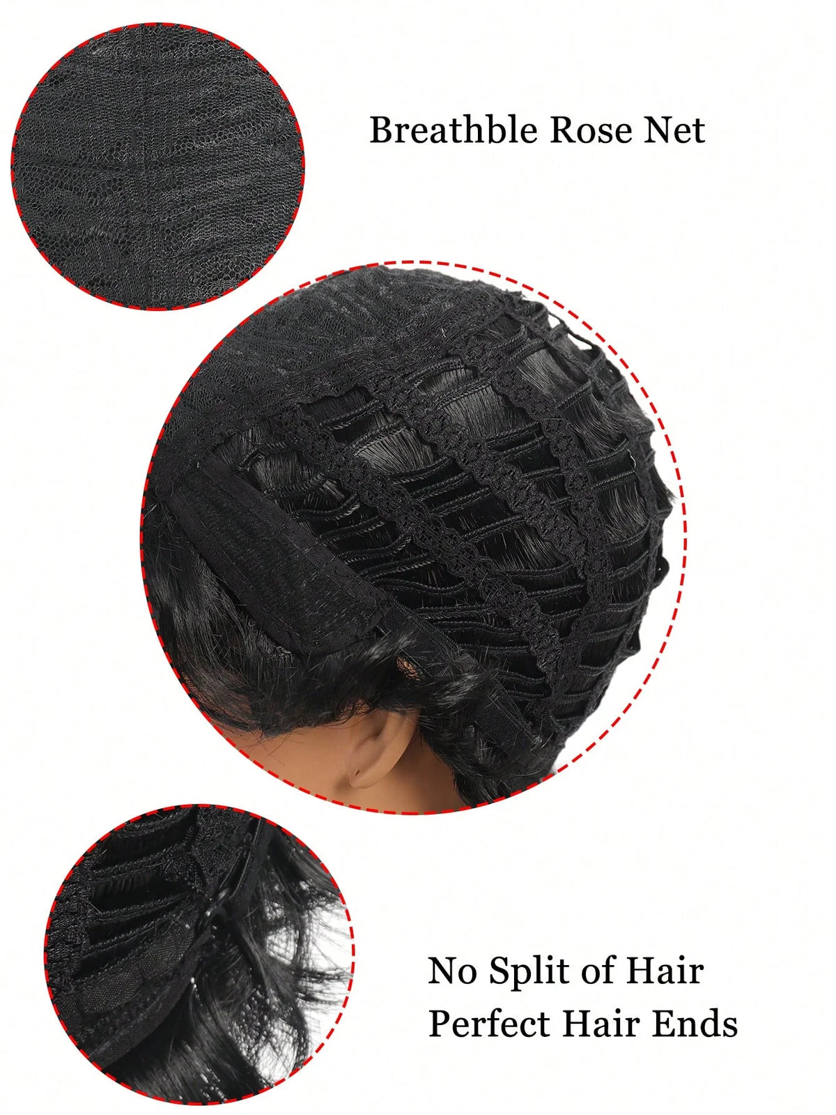 Inside of wig cap with mesh construction details