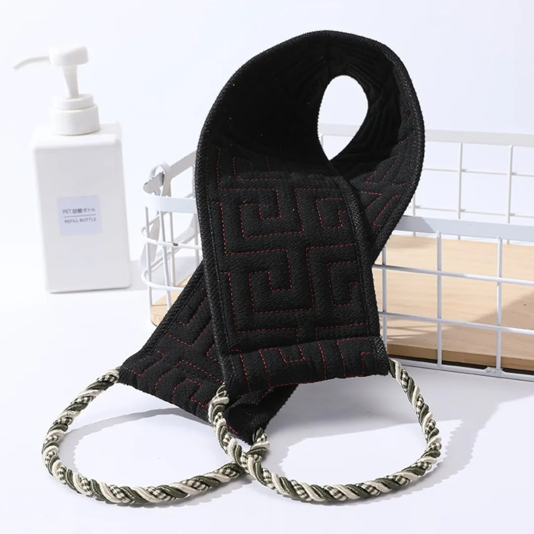 Textured back scrubber with handles and use examples