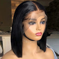 Straight dark bob wig with styling and hairline details