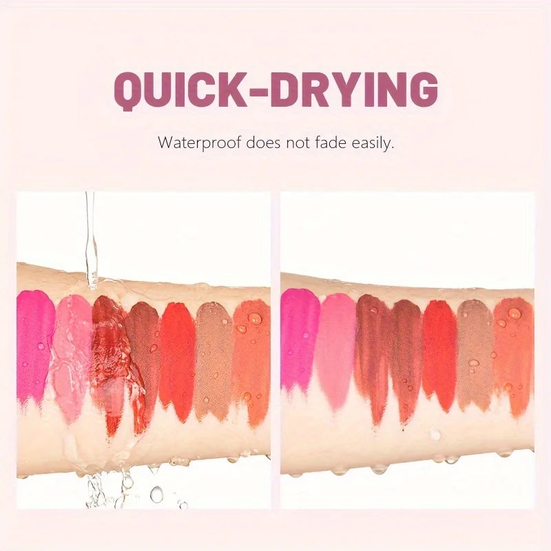 Liquid lipstick colors swatched side by side on an arm