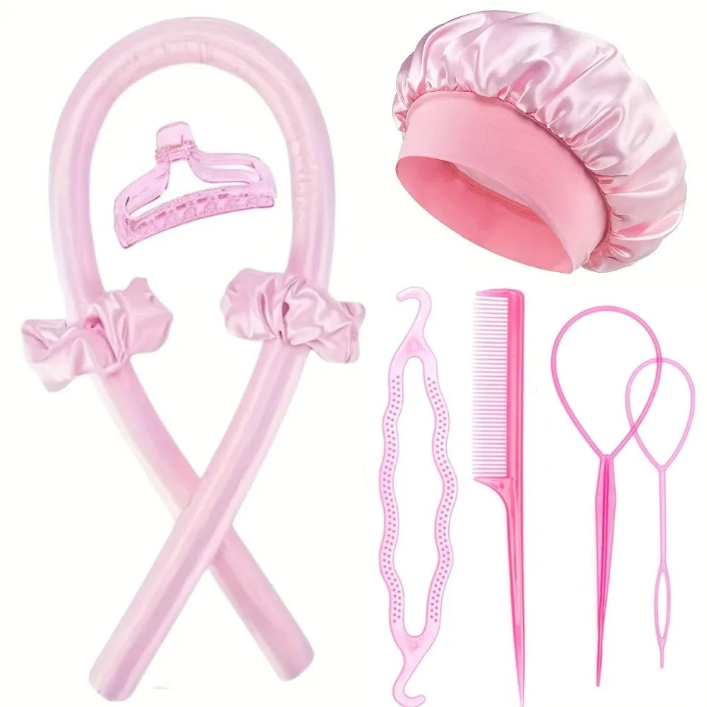 Heatless curling rod kit with bonnet and styling accessories