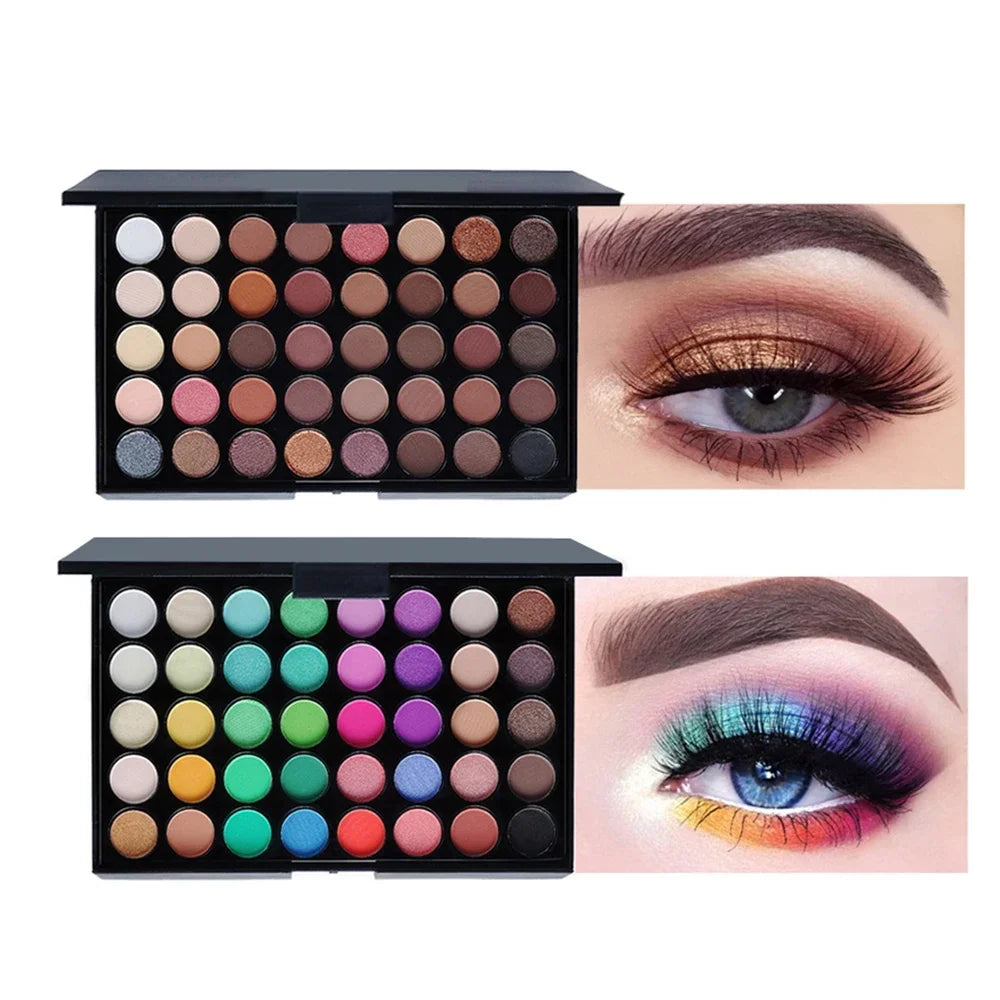 Multicolor eyeshadow palettes with makeup examples