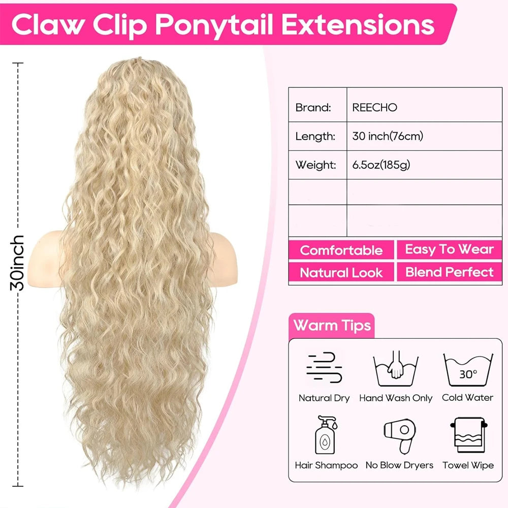 30" Long Body Wave Claw Clip-In Ponytail Extension