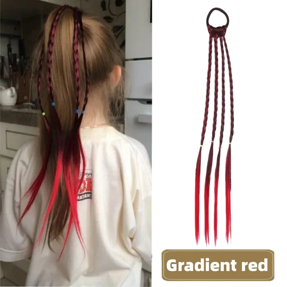 Red braided ponytail extension with hairstyle example