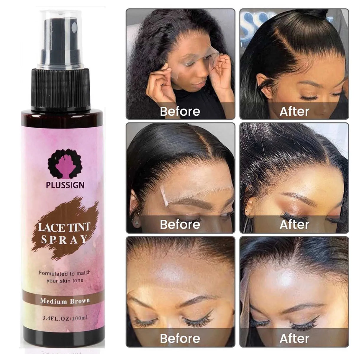 Wig lace tint spray with hairline application examples