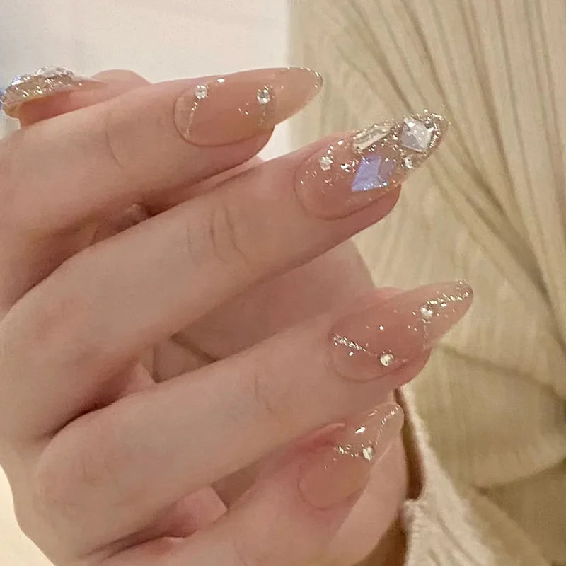 Decorated nail designs shown on hands