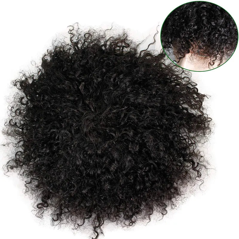 Curly hair toupee showing curl texture and base