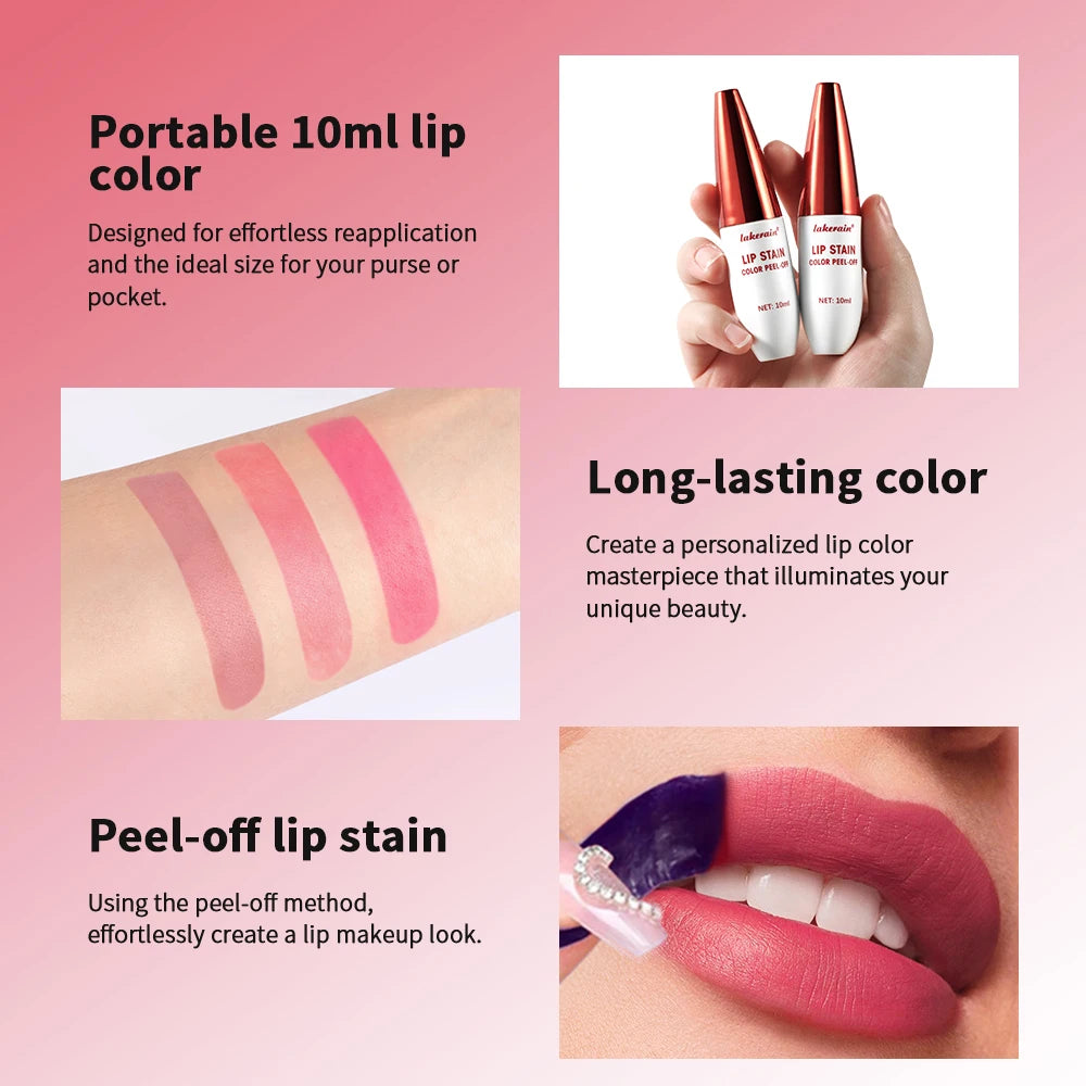 Peel-off lip stain with lip application and color examples