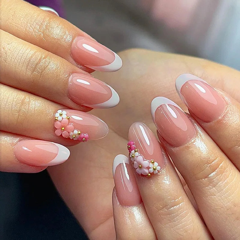 Decorated nails shown on hands