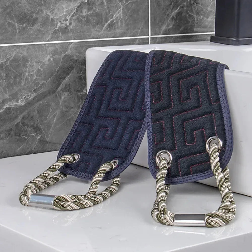 Textured back scrubber with handles and use examples