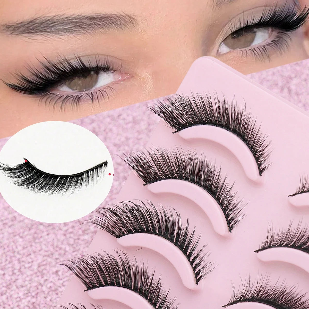 Cat-Eye Faux Mink-Style False Lashes – 5 Pairs