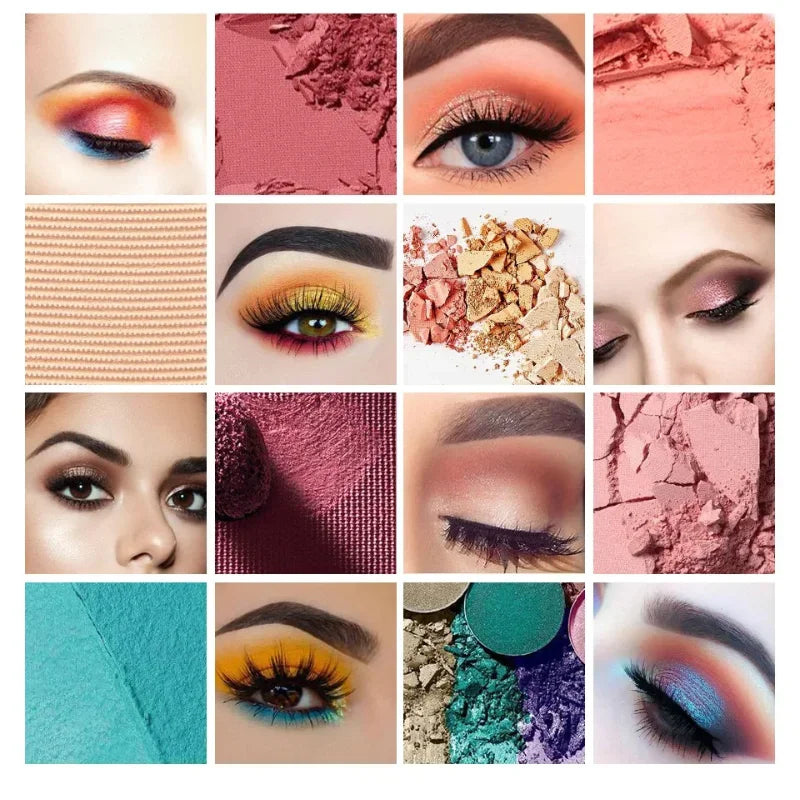 Multicolor eyeshadow palettes with makeup examples