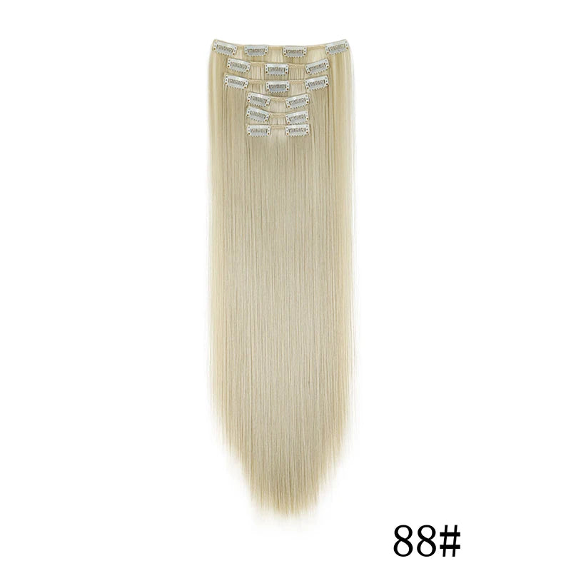 Straight clip-in hair extension with visible attachment clips