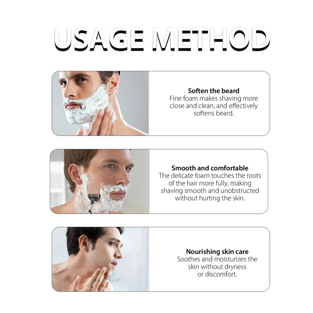 Shaving soap color options with product and application examples