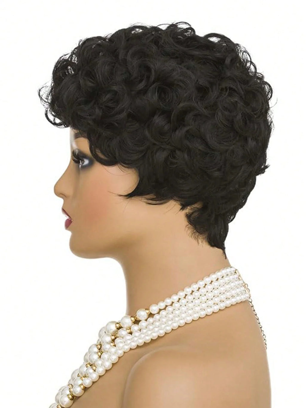 Short curly wig shown from different angles