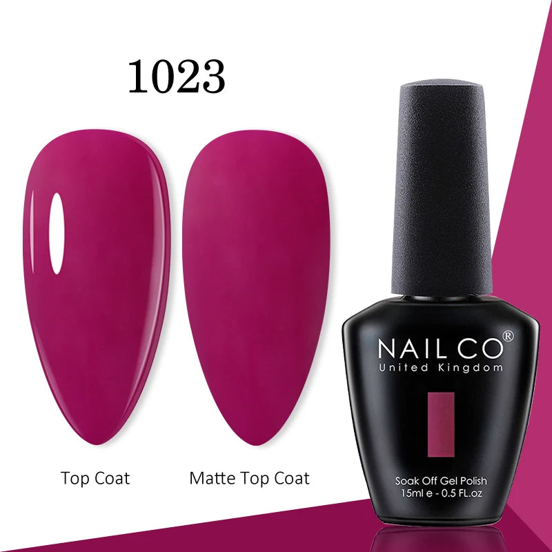 NAILCO gel polish bottle with numbered glossy and matte color samples