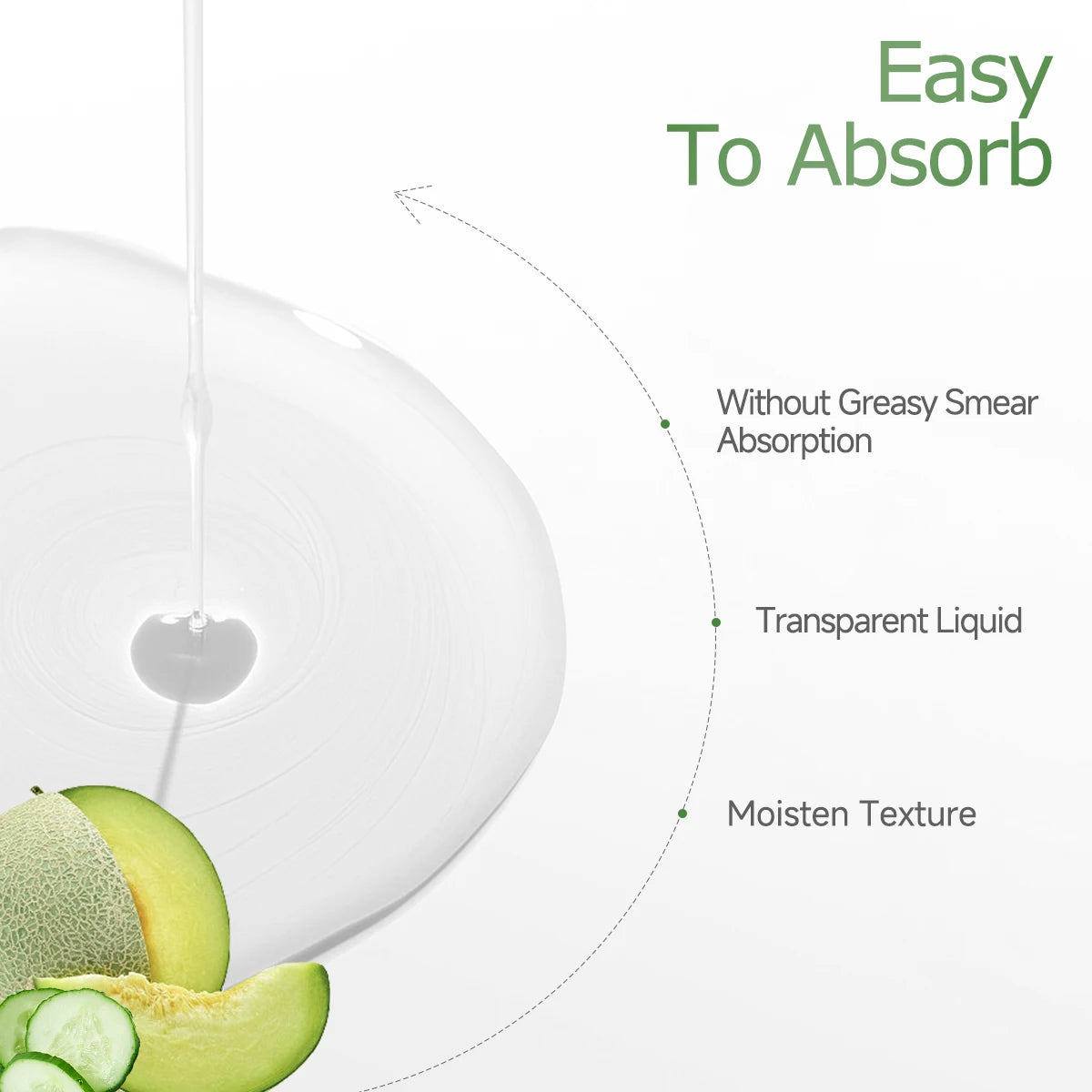 Cucumber melon oil with texture, ingredients and use illustrations
