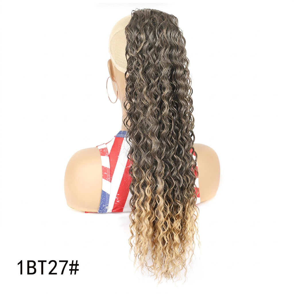 Deep Wave Clip-In Curly Ponytail Extension – Heat-Resistant Synthetic Hairpiece in 16, 22, or 30 Inches (8 Colors)