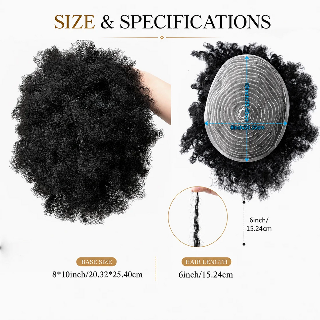 Curly hair topper with hairstyle and base details