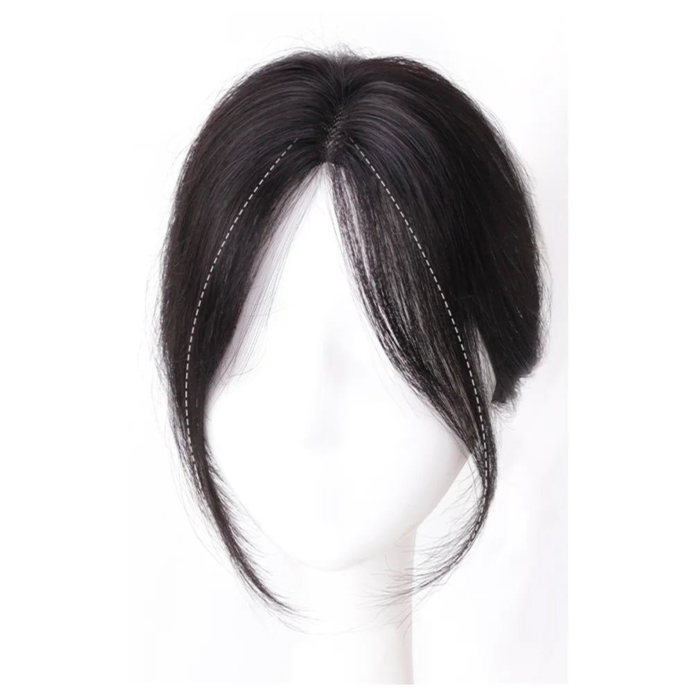 Side-swept fringe hairpiece shown on a mannequin