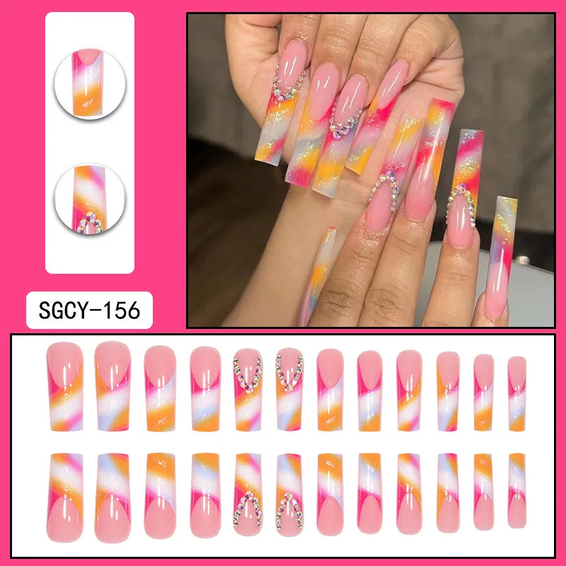 Press-on nail set with manicure example and design samples