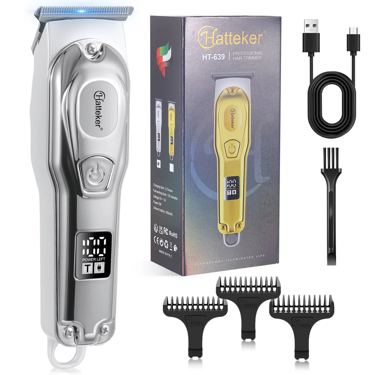 Electric hair clipper or trimmer kit with comb attachments
