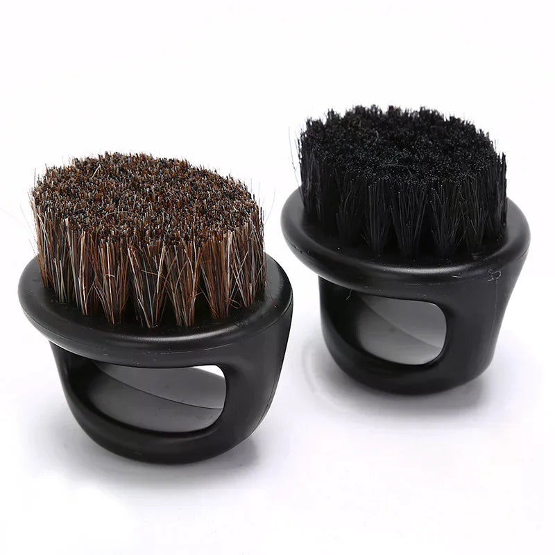 Palm grooming brush with hand grip and bristle views