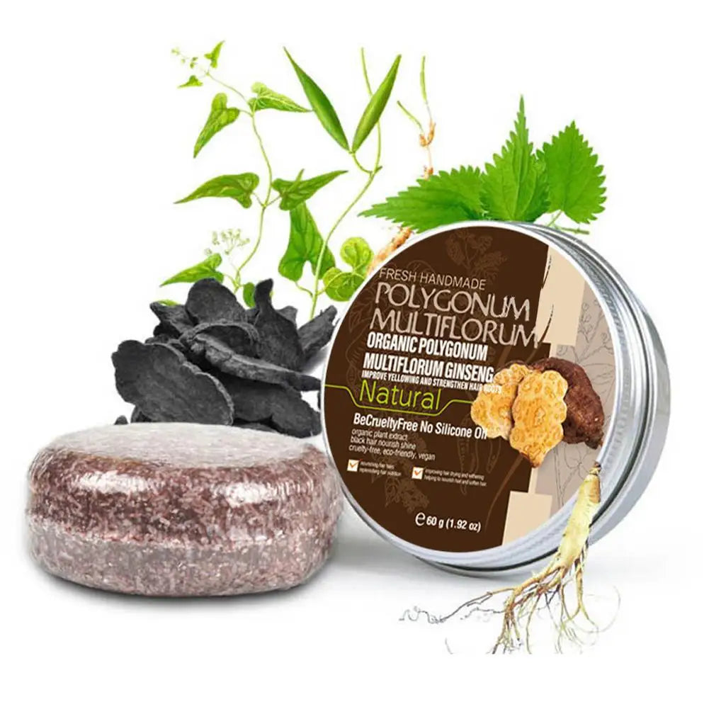 Shampoo bar beside its labeled tin