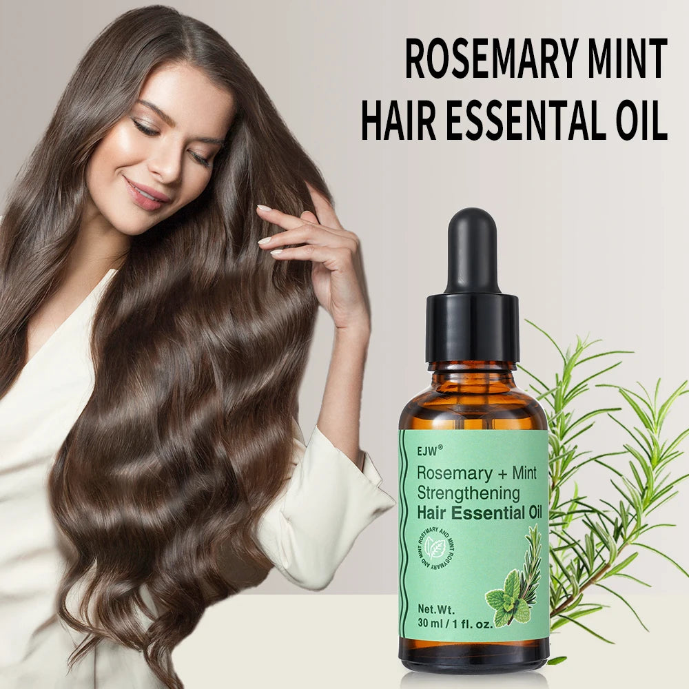 Rosemary hair care products with ingredient and hairstyle illustrations
