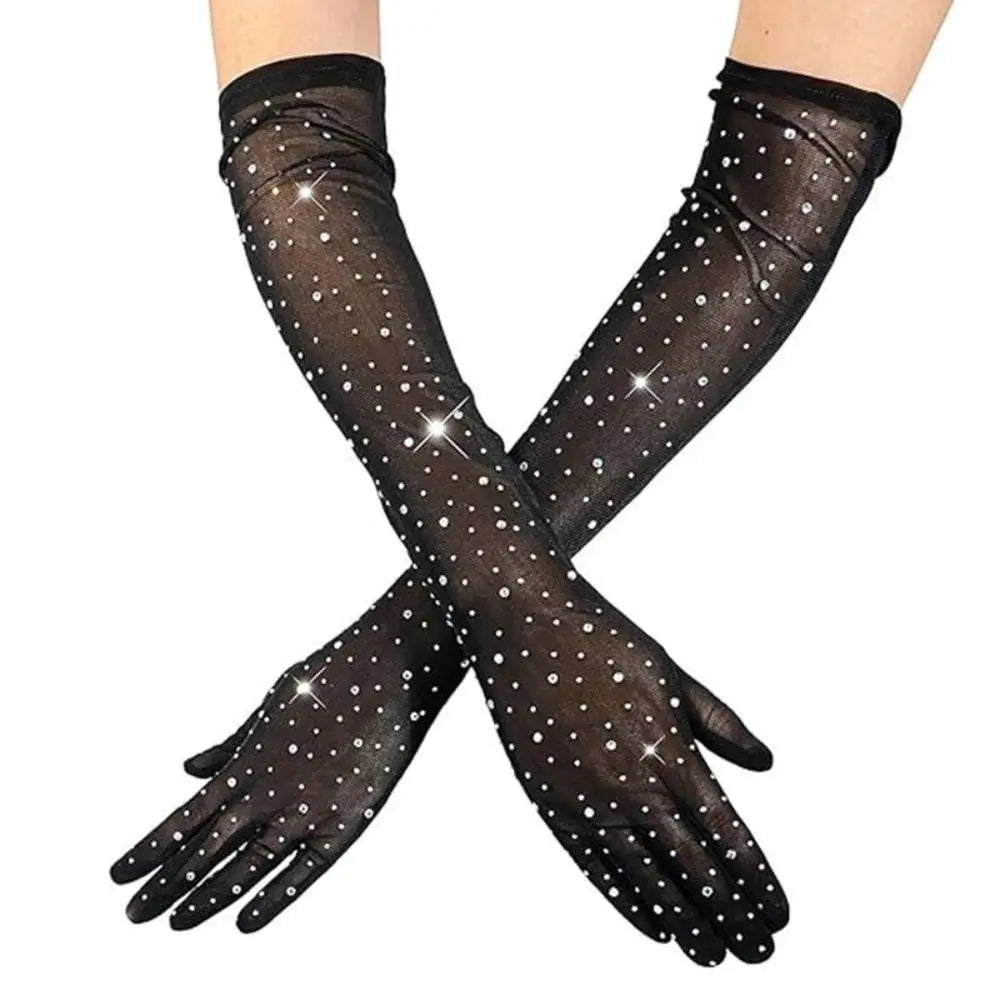 Elbow Length Full Finger Rhinestone Statement Gloves