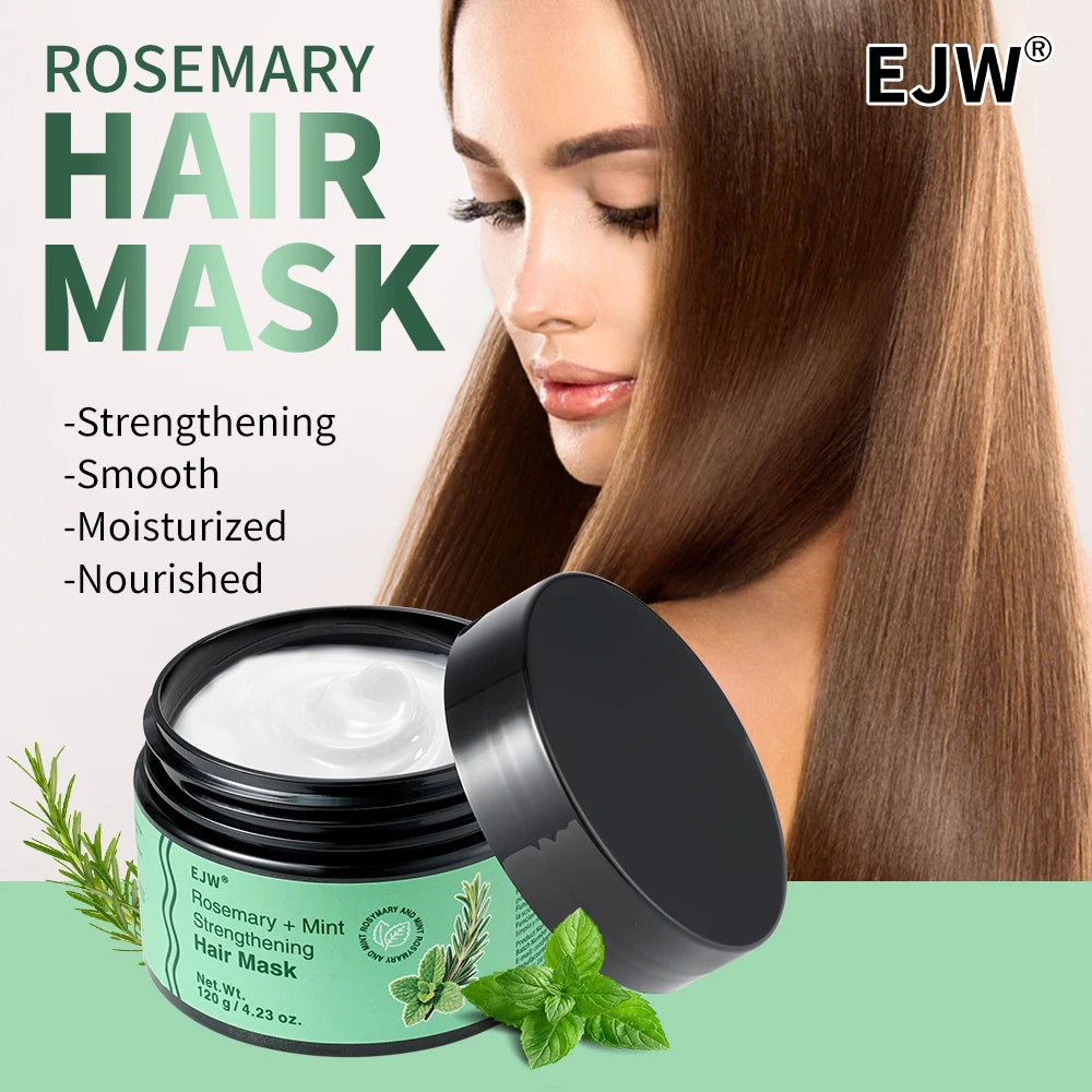 Rosemary hair care products with ingredient and hairstyle illustrations