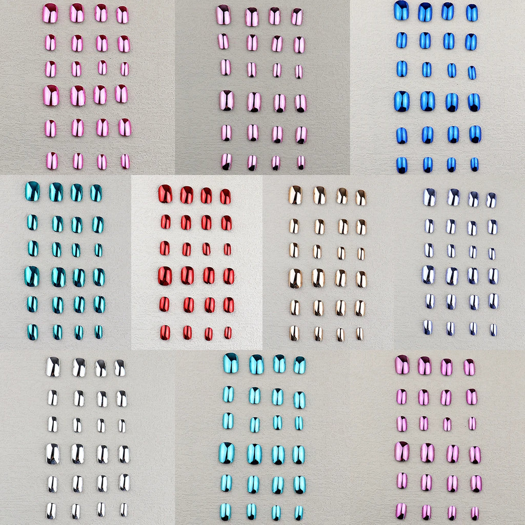 Chrome press-on nail sets in assorted colors