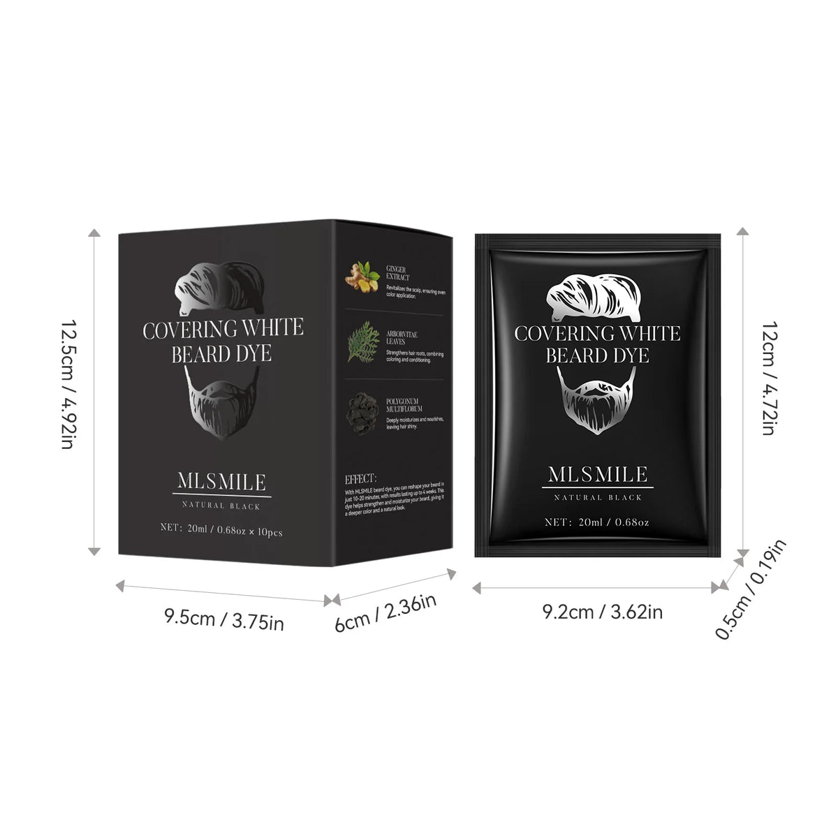 Beard dye cream with packaging and beard color examples