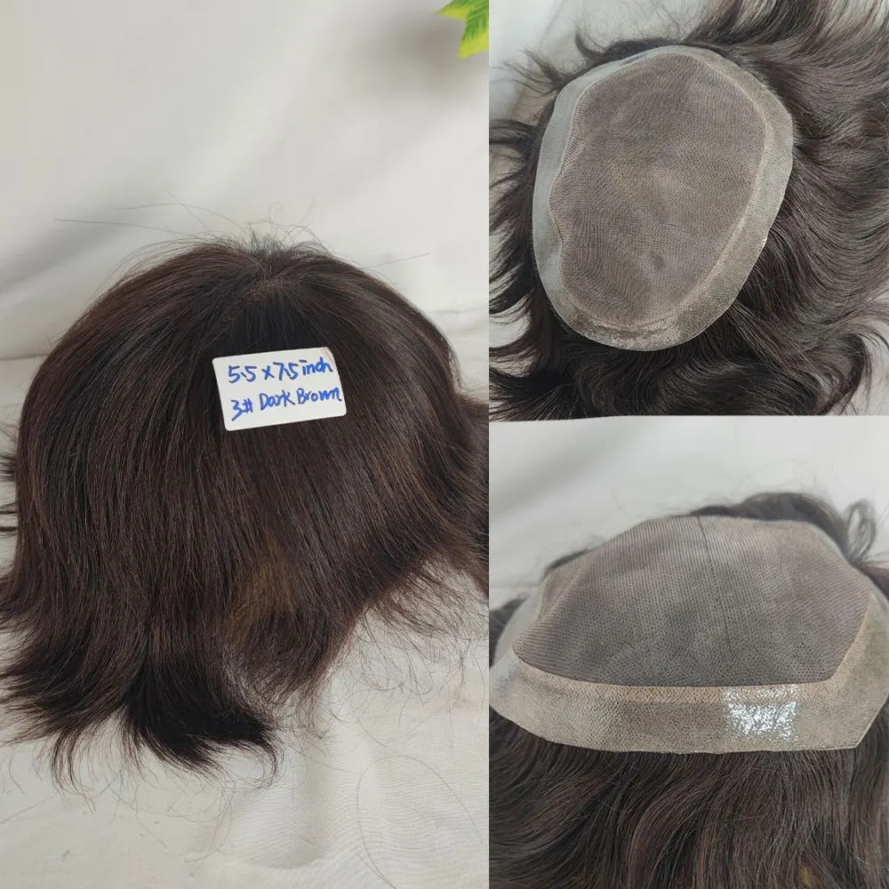 Hair toupees with base construction and coverage details