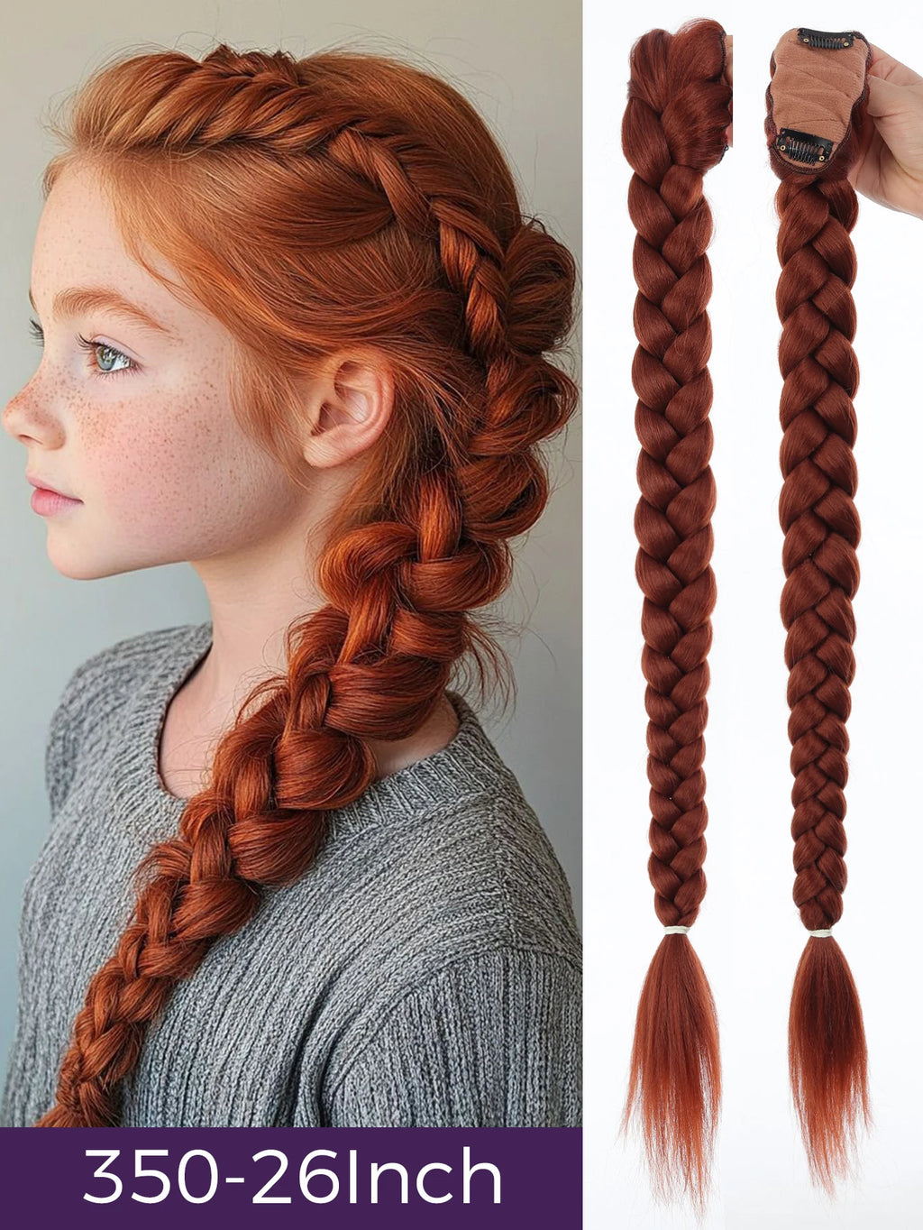 32-Inch Purple Braided Ponytail with Tinsel