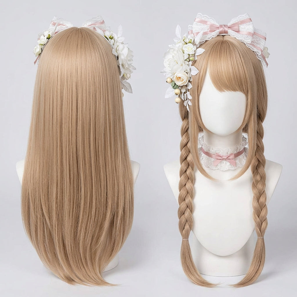 Cosplay wig shown with front, back or styling views