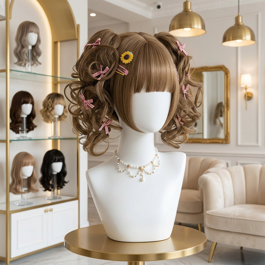 Cosplay wig shown with front, back or styling views