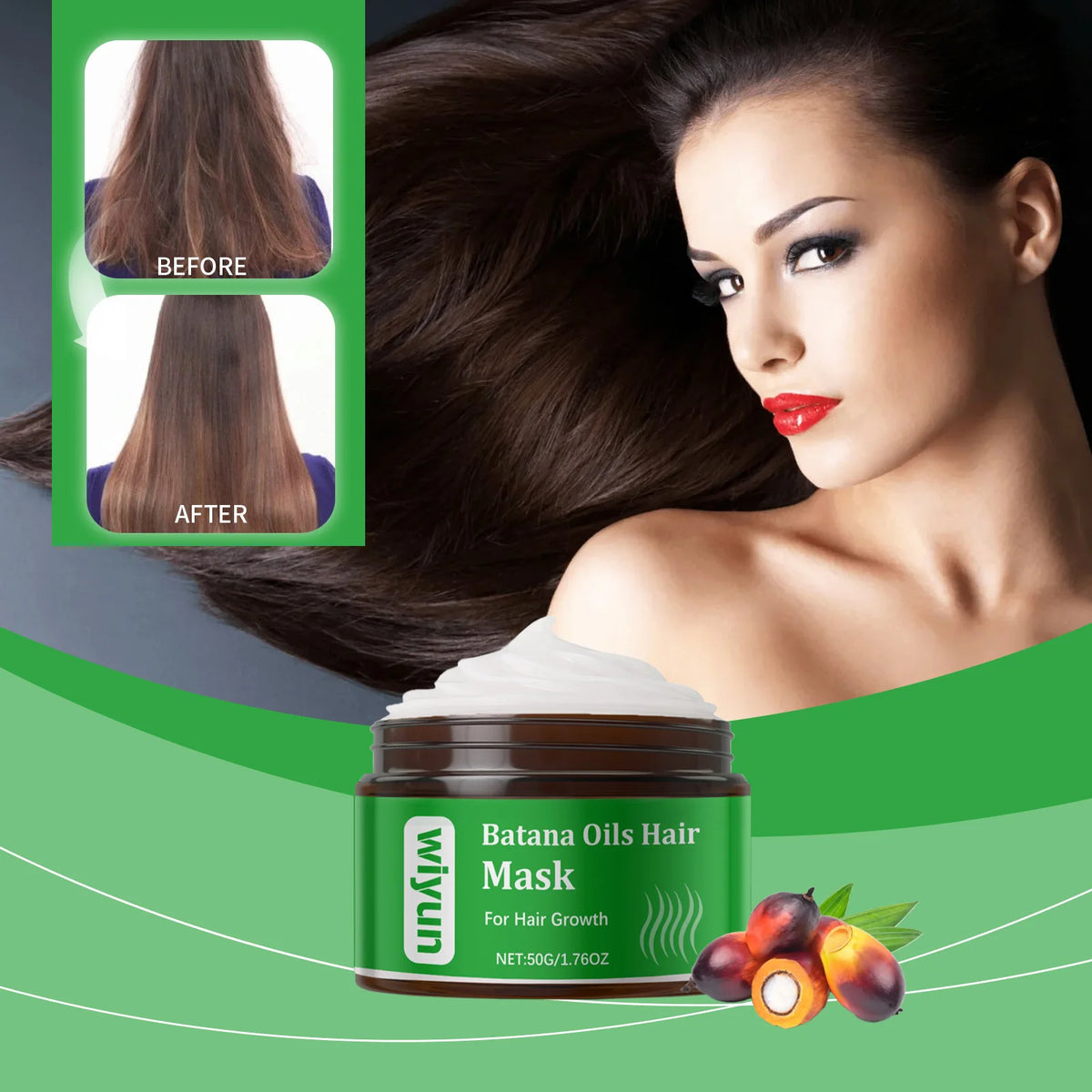 Hair mask with application and hair care illustrations