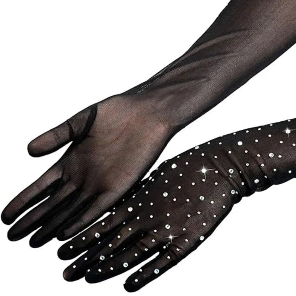 Elbow Length Full Finger Rhinestone Statement Gloves