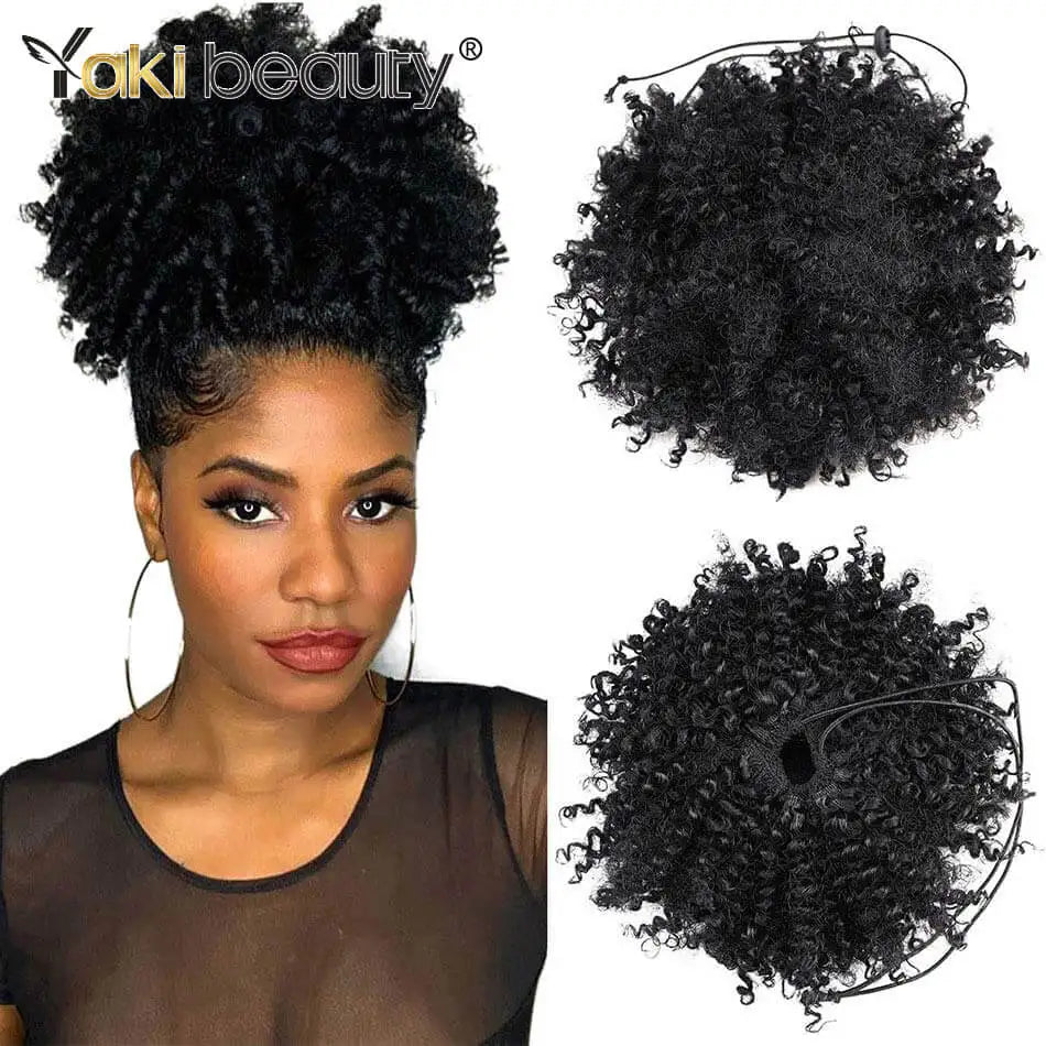 Curly puff hairpiece with styled hair or base details