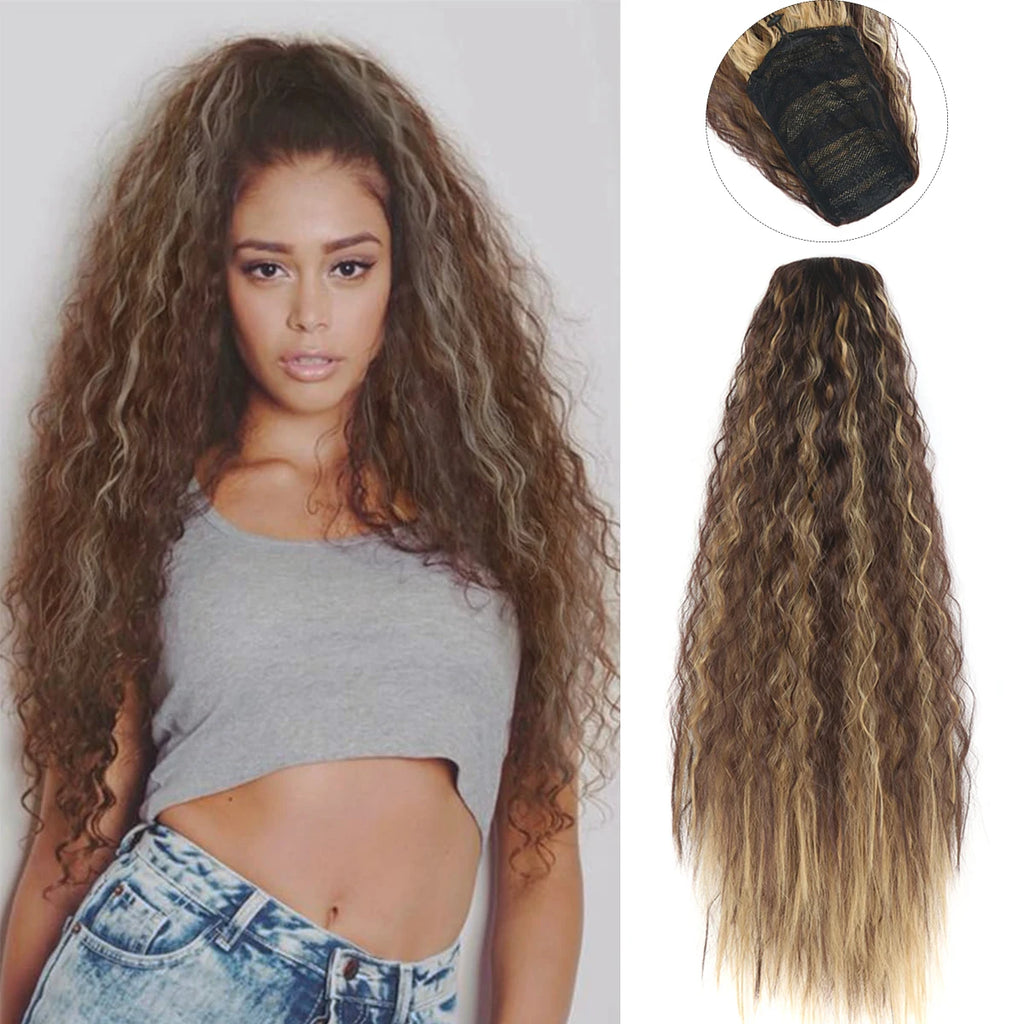 22 Inch Drawstring Ponytail Extension Soft Curly Wave 32 Colors
