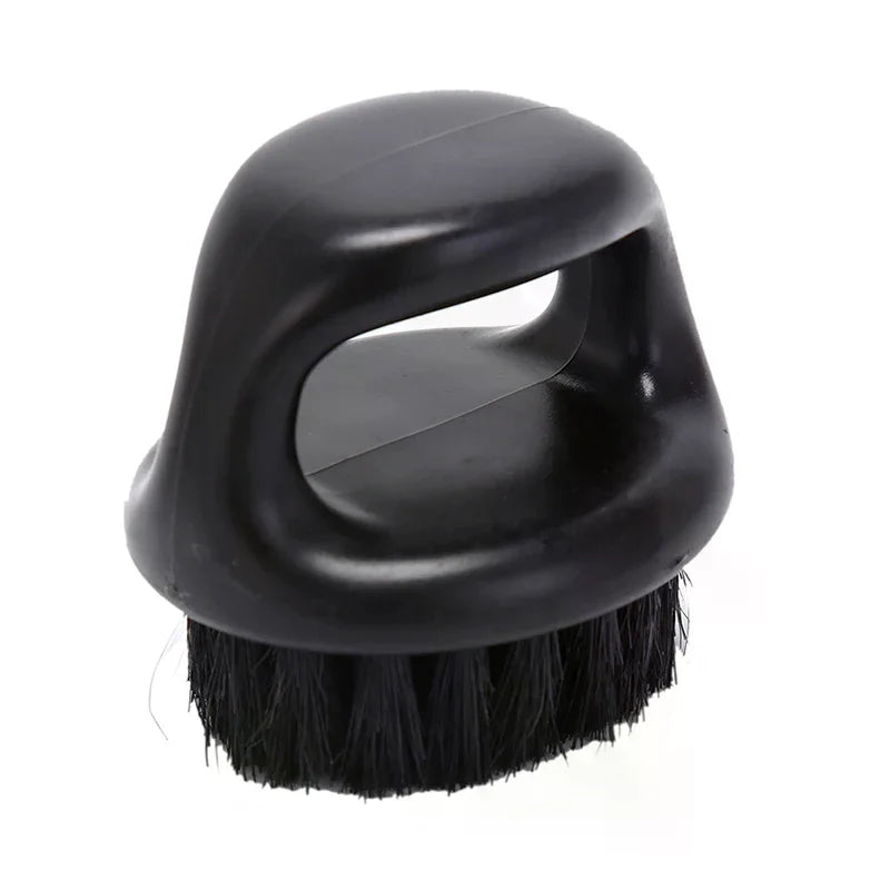 Palm grooming brush with hand grip and bristle views