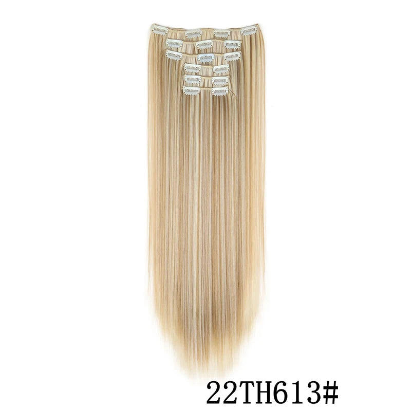 Straight clip-in hair extension with visible attachment clips