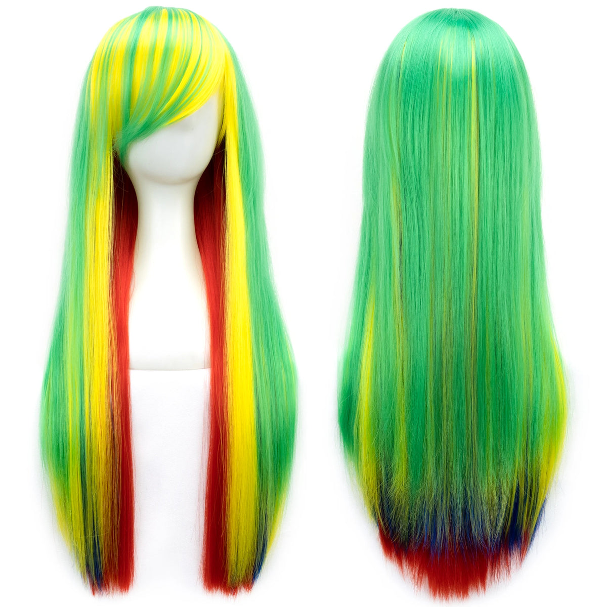 Colorful long wig shown from front and back